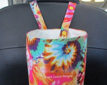 Tie dye trash bag  -Snap handle -  Soft litter bag --T-shirt tie dye - 10x8x5