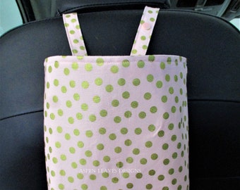 Pink dots trash bag  -Snap closed - Metallic gold dots on light pink fabric