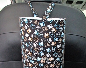 Pet Love trash bag - Pet paws and double hearts on black  - 10x8x5 - Handmade