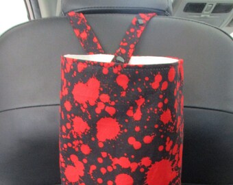 Blood splatter trash bag  - 10x8x5 - Dark red splatter on black fabric - Spooky all year - Handmade