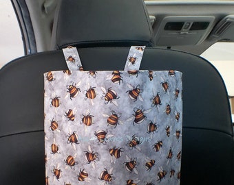 Bees trash bag - Bees on gray -  10x8x5 - Handmade