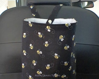 Bees trash bag - Bees on black -  10x8x5  -Handmade