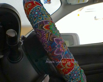 Bright patchwork steering wheel cover - Full grip fabric inside  -  Flowers and Dots in patchwork design - Handmade