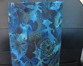 Dragone trash bag - Snap closure - 10x8x5 - Dragon silhouettes on blue - Handmade