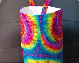 Tie dye trash bag - Retro rainbow spiral  -soft car litter bag  -10 x 8 x 5  -Handmade