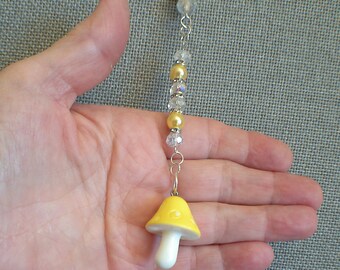 Rear view mirror charm - Large yellow mushroom - Suncatcher - Handmade window decoration - car accessory