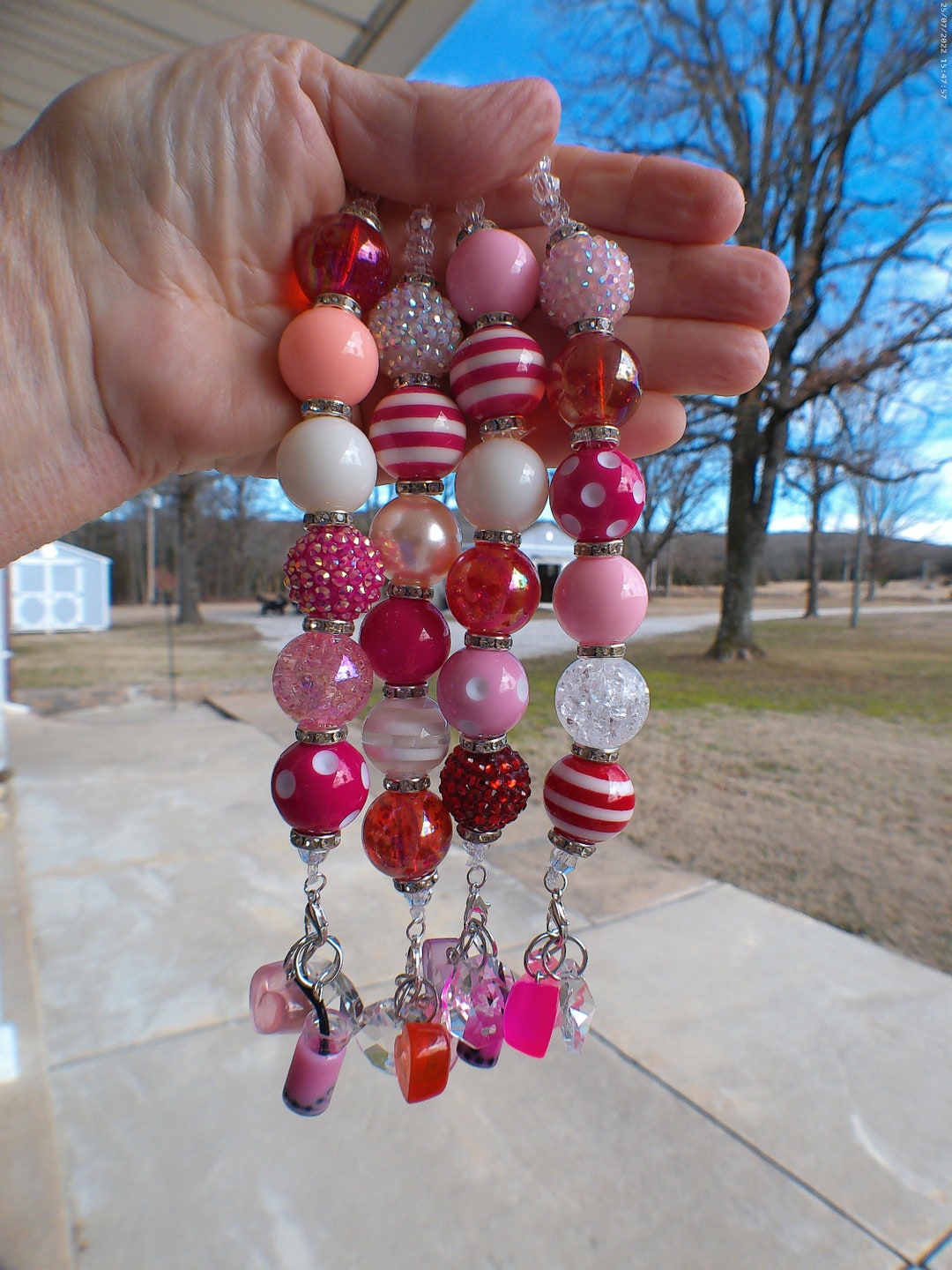 Pink Rear View Mirror Charms Bead Mirror Decorations Etsy