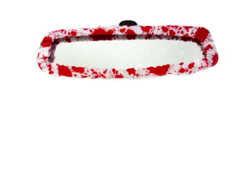 Blood splatter Rear view mirror cover Red splatter on white fabric Panoramic sizes available image 4