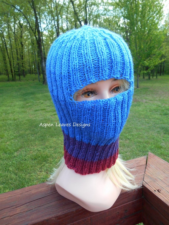 Striped balaclava Ski Mask Hand knit with wool /acrylic blend yarn