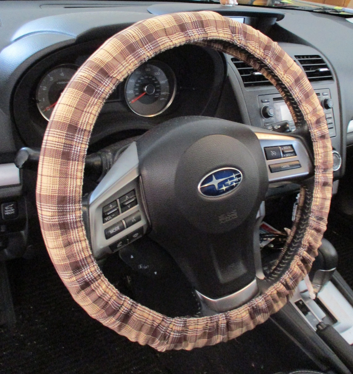 Plaid steering wheel cover Brown checkered car accessory Etsy