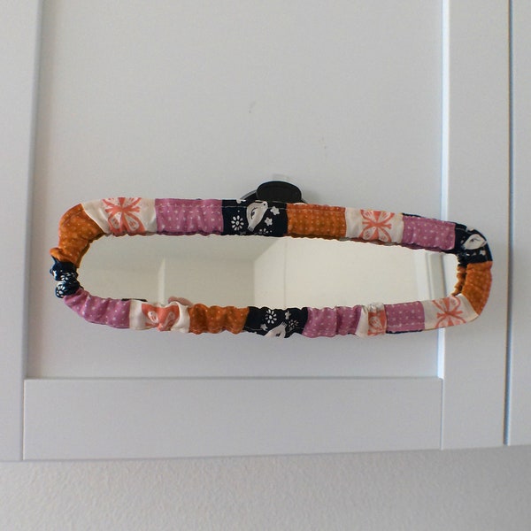 Patchwork floral rear view mirror cover - Sun and bird navy Blue - Car accessory - Panoramic sizes available