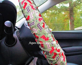 Christmas stocking steering wheel cover -  Full grip fabric inside - Holiday stockings on green fabric - Handmade