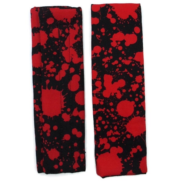 Blood splatter seat belt covers Halloween Spooky all year Seat belt straps Padded soft Red on black fabric Handmade