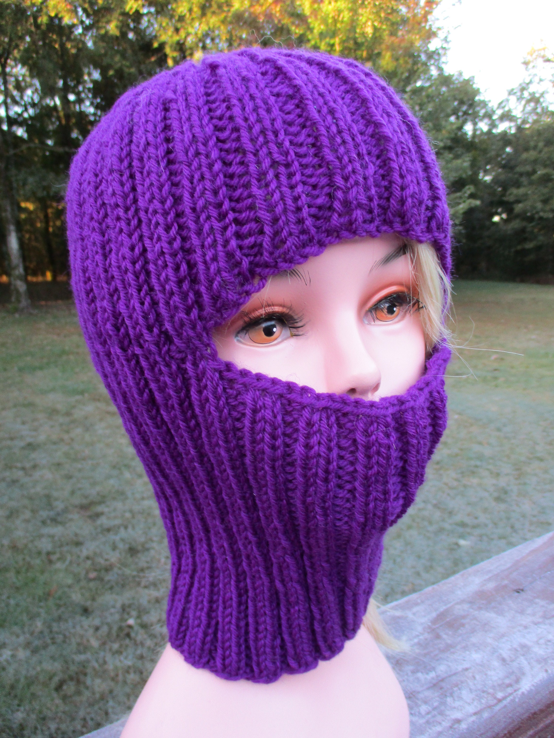 - Balaclava Alpine Etsy Handmade Mask Hand Pure Wool Ship Adults Knit to Ready for Ski Purple