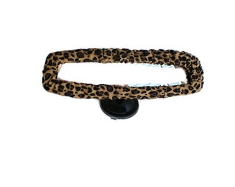 Cheetah rear view mirror cover - Brown spots on brown fabric - Panoramic sizes available