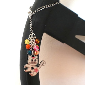 Steering wheel charm - Simple car decoration - Cat - Car pendant - Silver chain