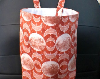 Moon Phase trash bag - Snap closure - 10x8x5 - Beige moons on copper color fabric - Handmade