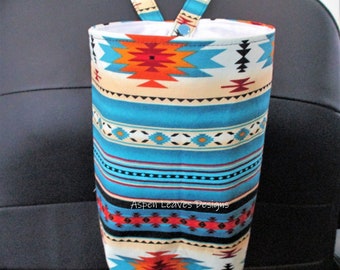 Southwestern trash bag -  Snap closed - Dark turquoise blue - 10x8x5