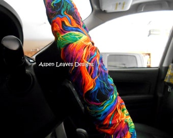 Neon fire steering wheel cover. Bright abstract  car decor, Abstract Tie-dye style