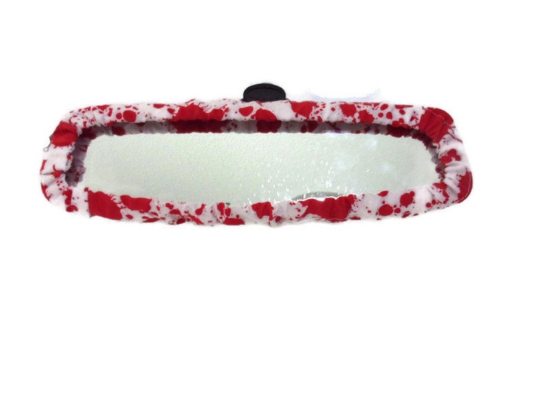 Blood splatter Rear view mirror cover Red splatter on white fabric Panoramic sizes available image 1