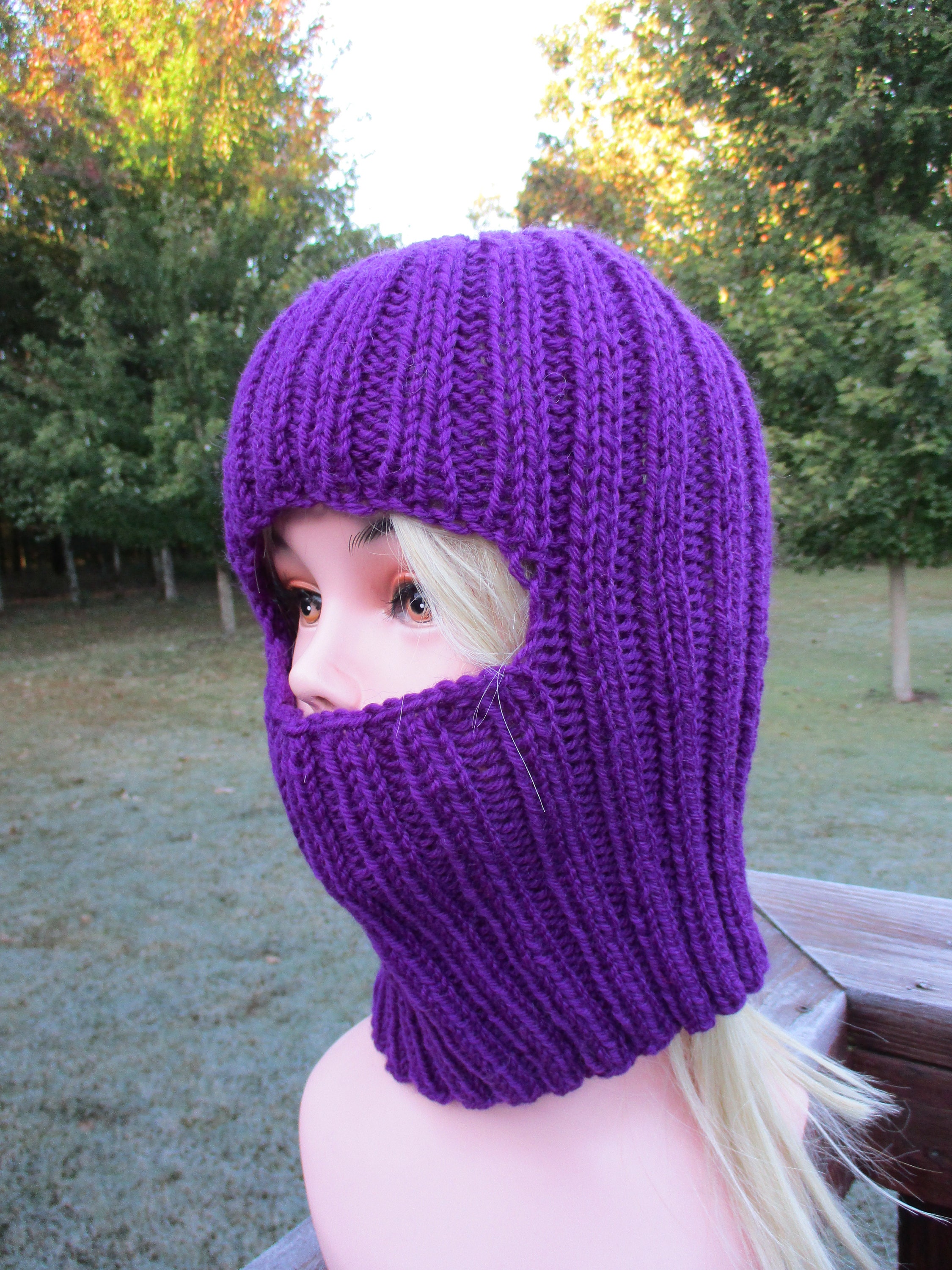 Handmade Mask Balaclava Pure Ship to Hand - Adults Knit Etsy Alpine Wool Ski for Ready Purple