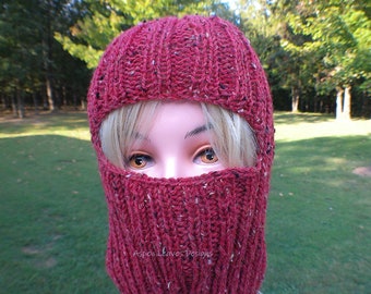 Gingham Heather balaclava Red Ski mask Peruvian Highland Wool- Donegal Tweed- Hand Knit- Ready to  ship Handmade