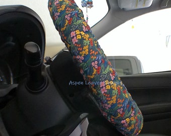 Wildflower steering wheel cover -  Full grip fabric inside - Floral on Navy blue fabric - Dark Floral cover