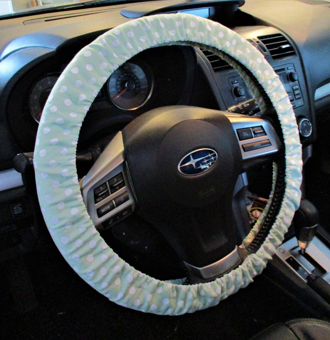 Sage green steering wheel cover Small white polka dots on Etsy