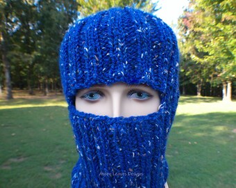 Coblat Blue balaclava Ski mask Peruvian Highland Wool- Donegal Tweed- Hand Knit- Ready to  ship Handmade