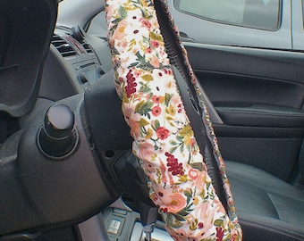 Garden party steering wheel cover - Full grip fabric inside - Rose gold and burgundy flowers on cream fabric - Petite floral