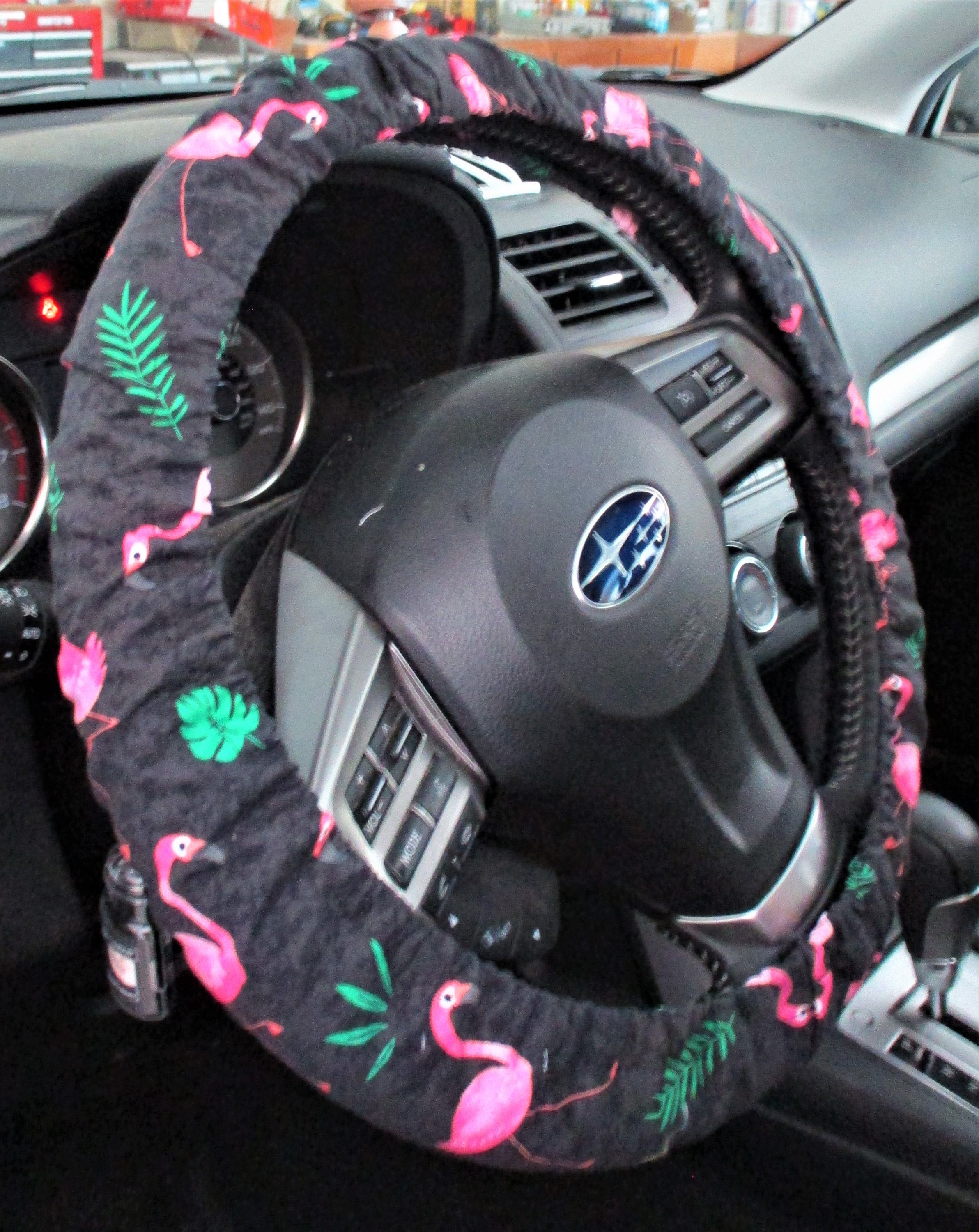 Discover Pink Flamingo Steering Wheel Cover