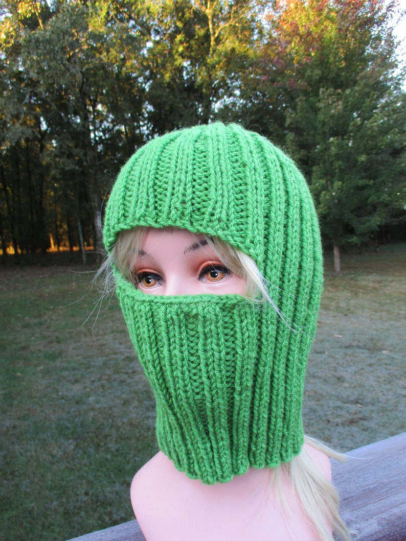 Bright green balaclava. Ski mask. Wool/ acrylic blend yarn. | Etsy