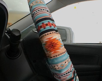 Southwestern steering wheel cover - full grip fabric inside - Light turquoise blue fabric -Western style -  Handmade