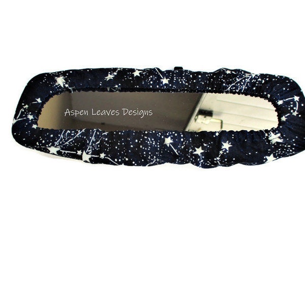 Stargazers rear view mirror cover - White constellations on navy blue - Panoramic sizes available