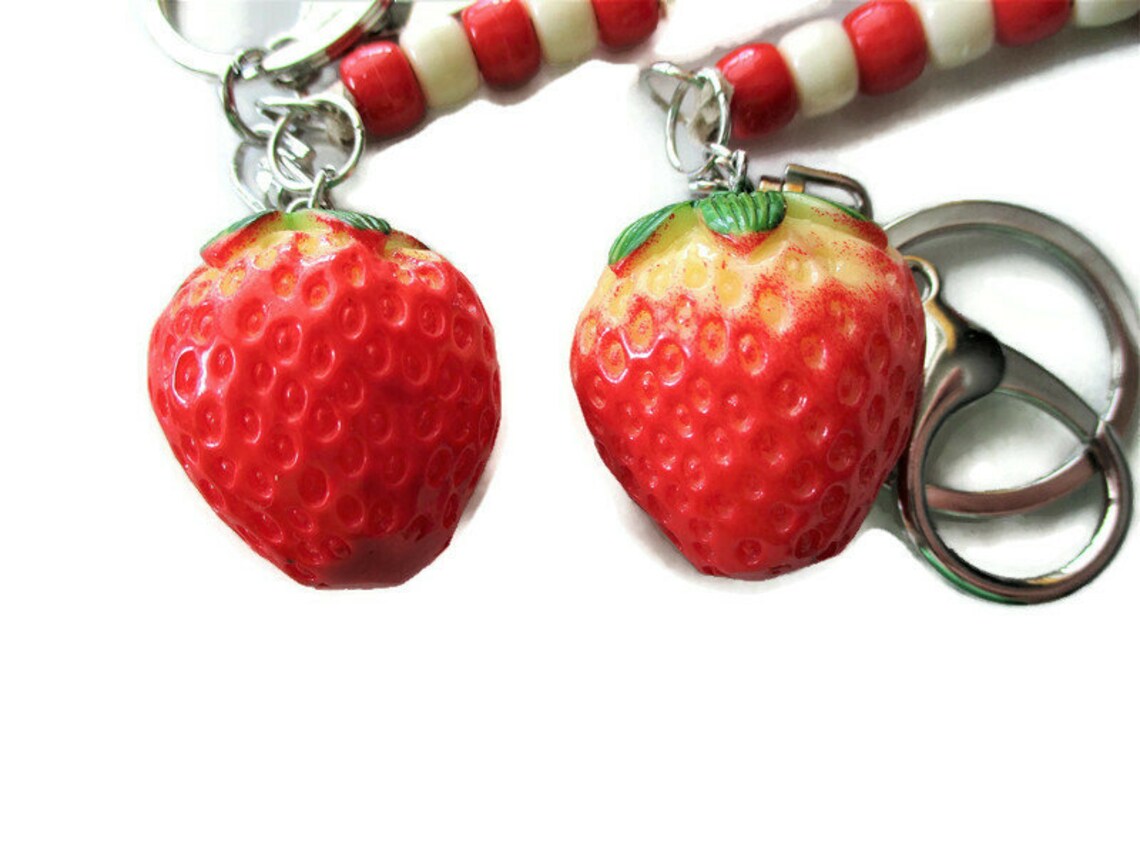 Strawberry keychains Colorful key holder Handmade fruit and Etsy