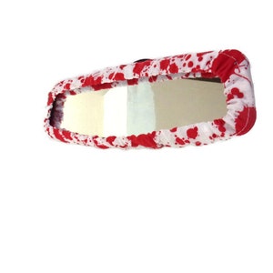 Blood splatter Rear view mirror cover Red splatter on white fabric Panoramic sizes available image 3