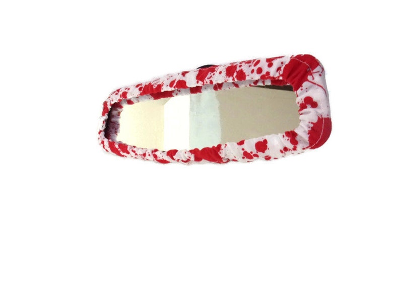 Blood splatter Rear view mirror cover Red splatter on white fabric Panoramic sizes available image 3