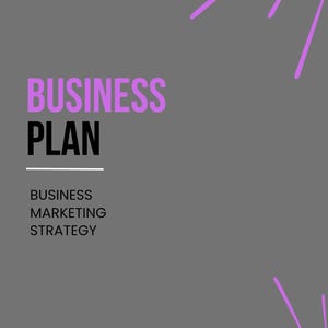 Puede incluir: Un diseño de plan de negocios gris con el texto "BUSINESS PLAN" en letras grandes y en negrita. También se incluyen las palabras "BUSINESS MARKETING STRATEGY". El diseño presenta una explosión de líneas moradas e información de contacto.