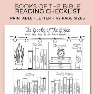 Books of the Bible Coloring Reading Checklist - Printable - Portrait, Tracker/Journal, 1/2 Page + Letter Sizes Included, Instant Download