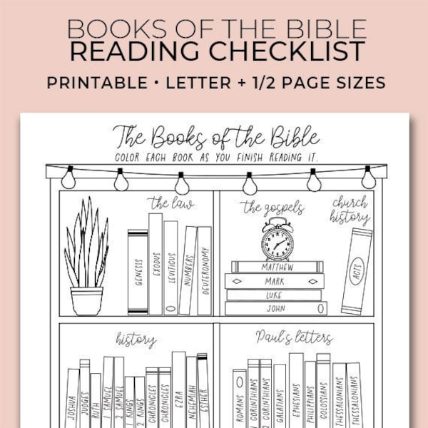 Books of the Bible Coloring Reading Checklist - Printable - Portrait, Tracker/Journal, 1/2 Page + Letter Sizes Included, Instant Download