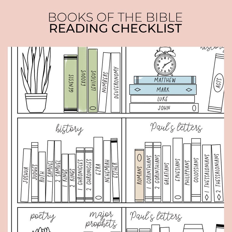 Books of the Bible Coloring Reading Checklist Printable Portrait, Tracker/Journal, 1/2 Page Letter Sizes Included, Instant Download image 3