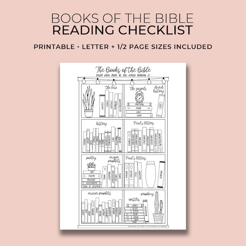 Books of the Bible Coloring Reading Checklist Printable Portrait, Tracker/Journal, 1/2 Page Letter Sizes Included, Instant Download image 2