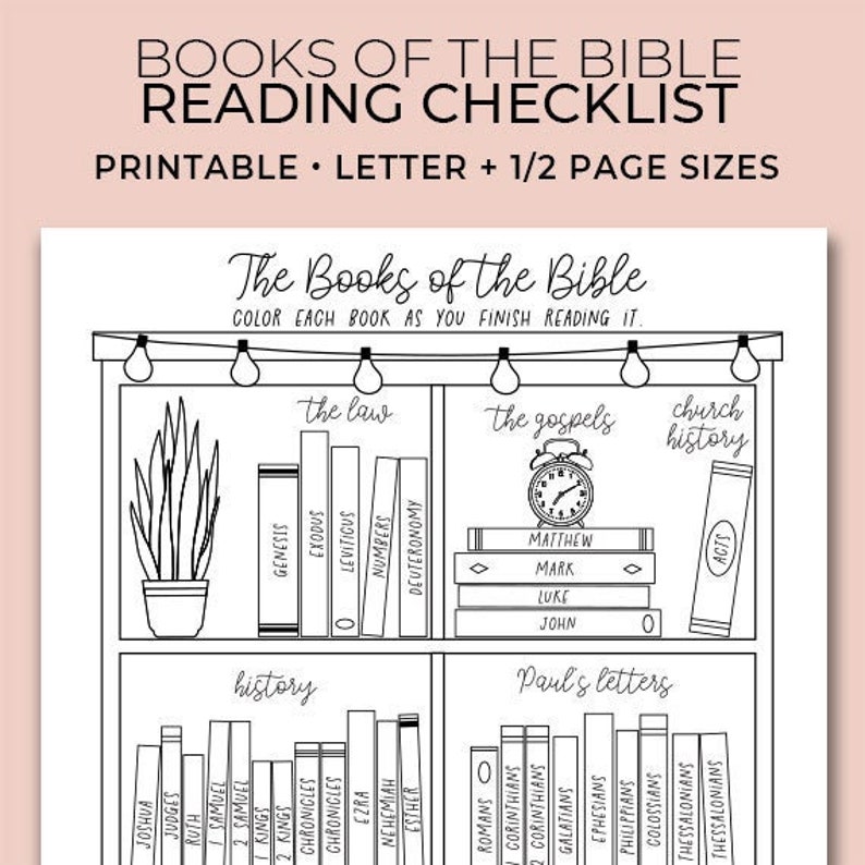 Books of the Bible Coloring Reading Checklist Printable Portrait, Tracker/Journal, 1/2 Page Letter Sizes Included, Instant Download image 1