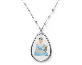 Jane Austen-ketting - Elegante hanger van zinklegering met wit aluminium printoppervlak