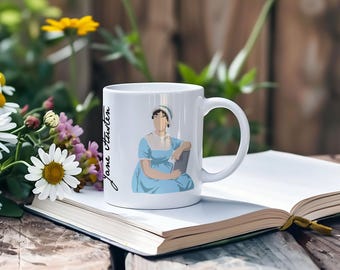 Jane Austen-portretkoffiemok: minimalistisch cadeau voor boekenliefhebber
