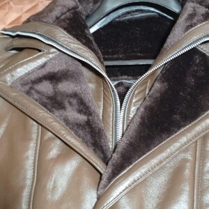Men&#39;s Brown Real Sheepskin Leather Coat Length Long Shearling Jacket with Fur Collar | Winter Outerwear | Handmade Premium Quality