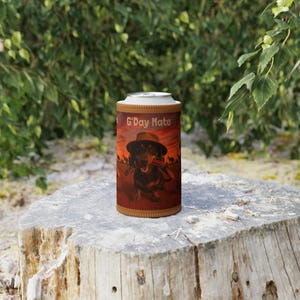 Stubby Cooler - Outback Dachshund with Kangaroos in Australia, Beer Holder, Can Cooler, Beverage Sleeve, Drink Insulator, Gift for Animal