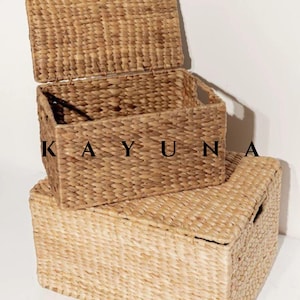 Set of 2 Water Hyacinth Baskets with Lids – Handmade Boho Storage Bins – Eco-Friendly Organizer – Natural Woven Home Decor