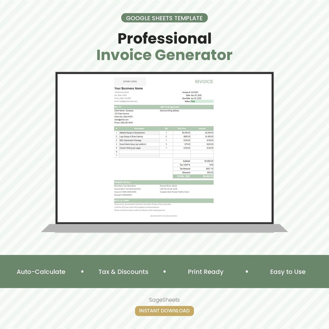 Google Sheets Invoice Generator Template | Small Business Freelancer ...