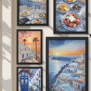 Greece Wall Art Set, Digital Wall Art Pack, Greek Decor, Set of 5 Prints, Printable Art, Greece Travel Art, Home Decor